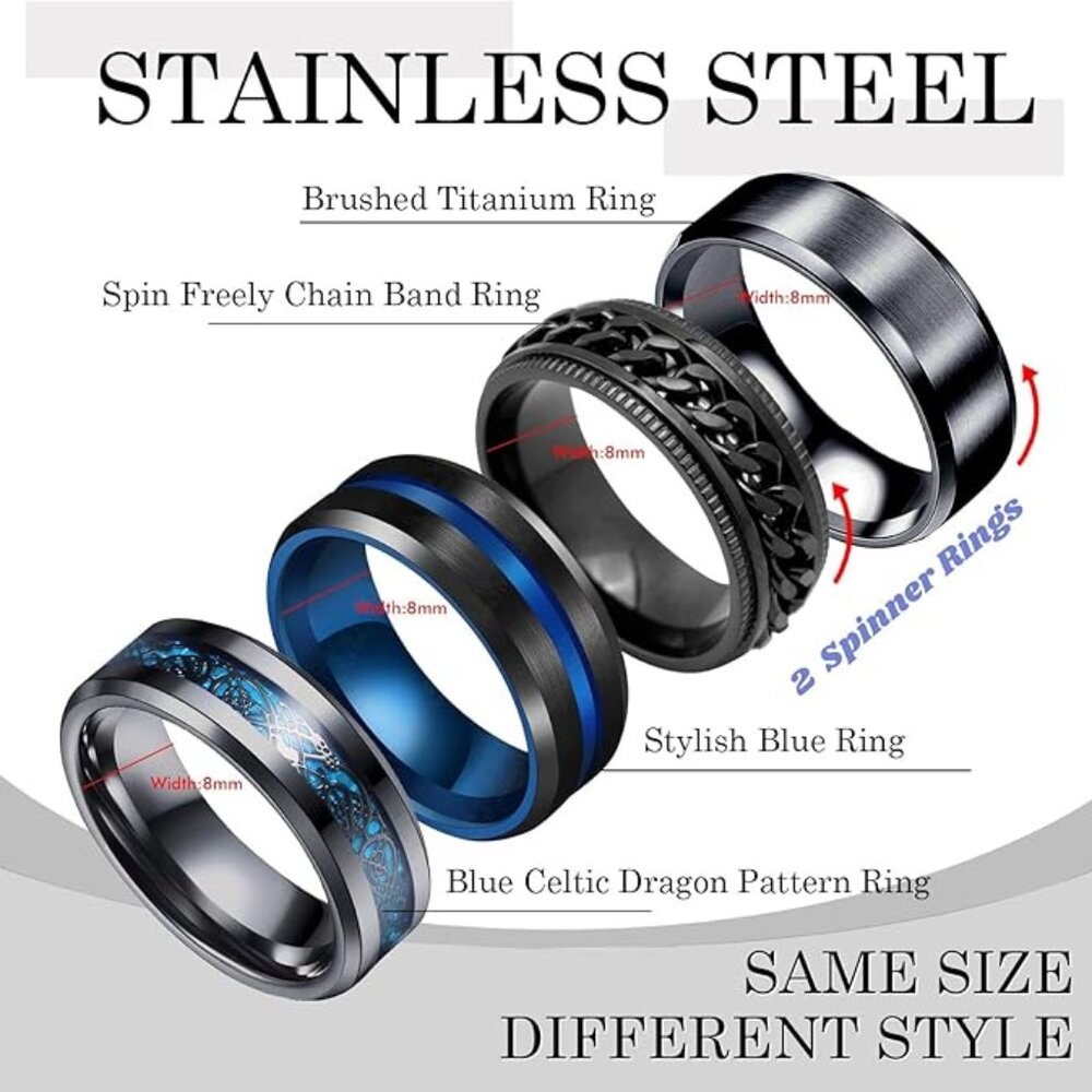 New 4Pcs Rings for Men Spinner Cool Celtic Size 9